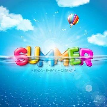 Vector Summer Illustration with Colorful 3d Typography Letter on Underwater.. イラスト素材