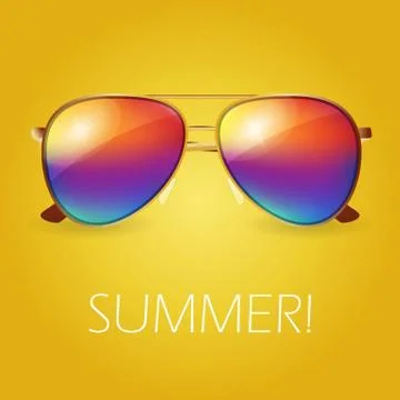Vector summer illustration of realistic colored sunglasses Stock Illustration