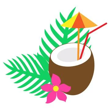 Vector summer illustration. Tropical coconut cocktail. Print Stock Illustration