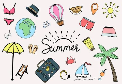 Vector summer isolated colored elements on white background Stock Illustration