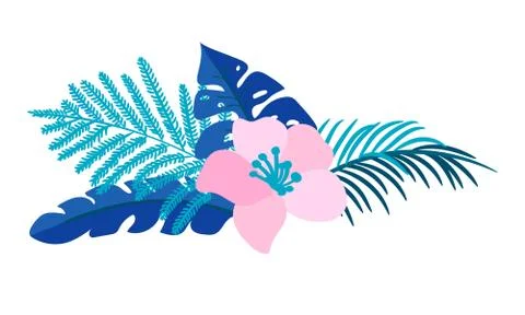 Vector summer isolated flat flower bouquet tropical palm monstera on isolated 스톡 일러스트