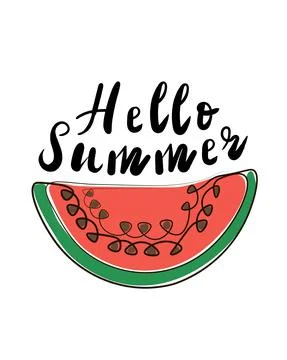 Vector summer juicy watermelon isolated on white background. Lettering hello Stock Illustration