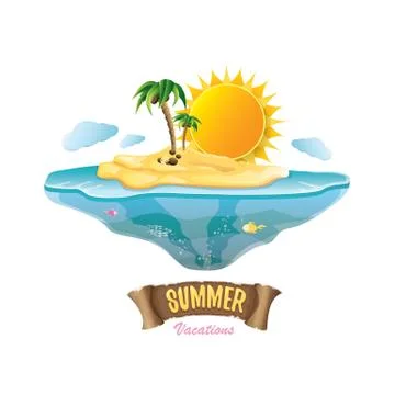 Vector summer label with island tropical beach イラスト素材