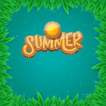 Vector summer label paper art syle on green foliage background . Summer beach イラスト素材