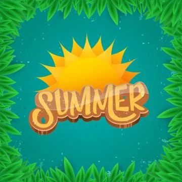 Vector summer label paper art syle on green foliage background . Summer beach 스톡 일러스트