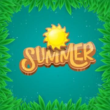 Vector summer label paper art syle on green foliage background . Summer beach イラスト素材