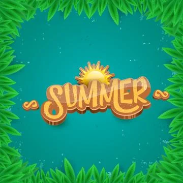 Vector summer label paper art syle on green foliage background . Summer beach Illustrazione stock