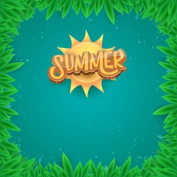 Vector summer label paper art syle on green foliage background . Summer beach Stock Illustration