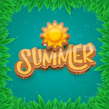 Vector summer label paper art syle on green foliage background . Summer beach イラスト素材
