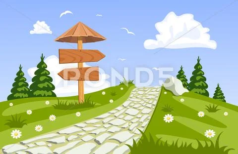 Vector summer landscape with a walkway Stock Illustration