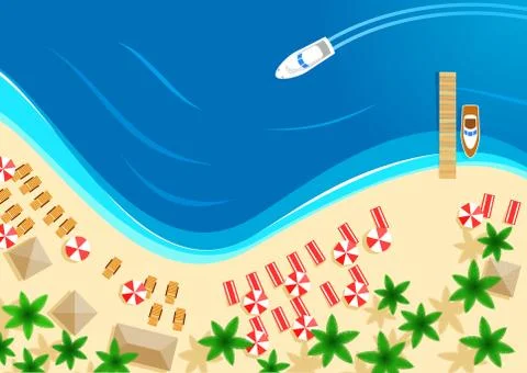 Vector summer ocean beach vacation top view Stock Illustration
