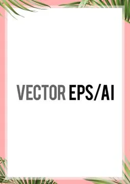 Vector summer palm leaves paper background template with pink border Stock Illustration