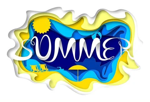 Vector Summer in paper art style Stock Illustration