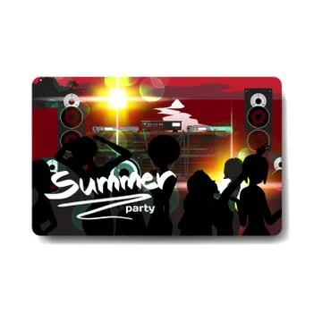 Vector summer party flyer disco style. Night beach, dj, women, t Stock Illustration