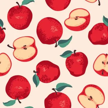 Vector summer pattern with apples and leaves. Seamless texture design. イラスト素材