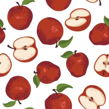 Vector summer pattern with apples and leaves. Seamless texture design Stock Illustration