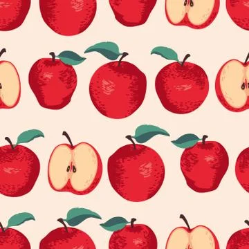 Vector summer pattern with apples and leaves. Seamless texture design Stock Illustration