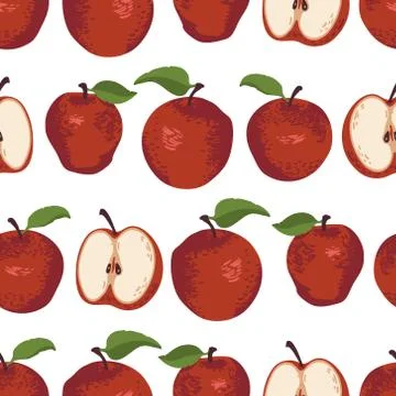 Vector summer pattern with apples and leaves. Seamless texture design Stock Illustration