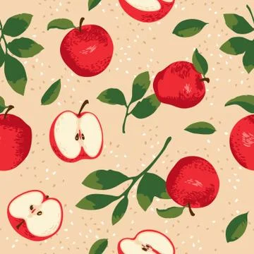 Vector summer pattern with apples and leaves. Seamless texture design. Stock Illustration