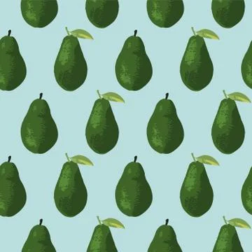 Vector summer pattern with avocado and leaves. Seamless texture design. Stock Illustration