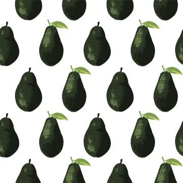Vector summer pattern with avocado and leaves. Seamless texture design. Stock Illustration