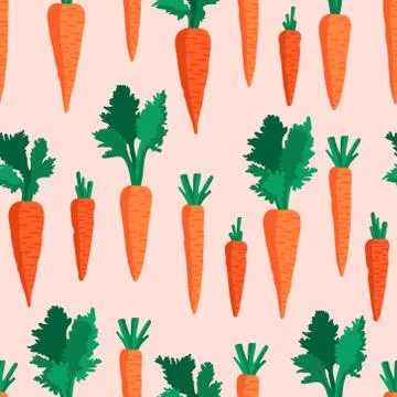 Vector summer pattern with carrots, flowers and leaves. Stock Illustration