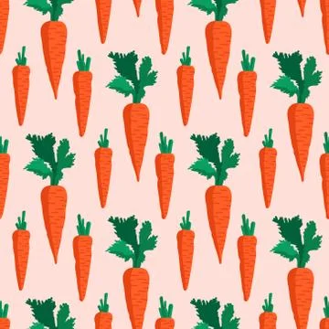 Vector summer pattern with carrots, flowers and leaves. Stock Illustration
