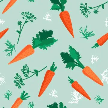 Vector summer pattern with carrots, flowers and leaves. Stock Illustration