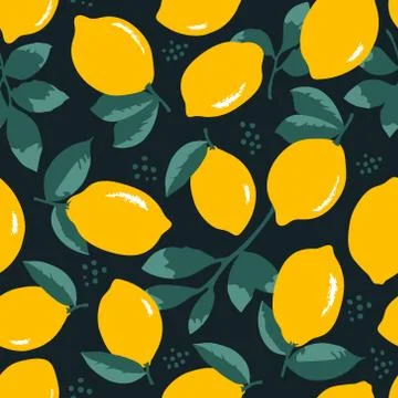 Vector summer pattern with lemons, flowers and leaves. Stock Illustration