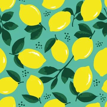 Vector summer pattern with lemons, flowers and leaves. Stock Illustration