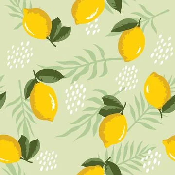 Vector summer pattern with lemons, flowers and leaves. Seamless texture Stock Illustration