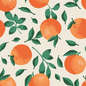 Vector summer pattern with oranges, flowers and leaves. Stock Illustration