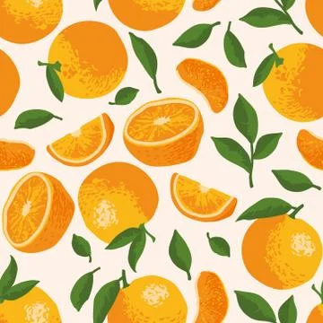 Vector summer pattern with oranges, flowers and leaves. Illustrazione stock