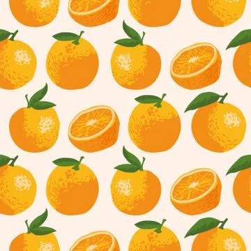 Vector summer pattern with oranges, flowers and leaves. Illustrazione stock