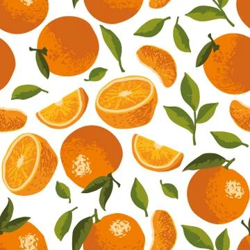 Vector summer pattern with oranges, flowers and leaves. Stock Illustration