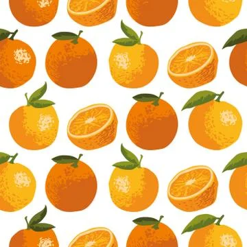 Vector summer pattern with oranges, flowers and leaves. Stock Illustration