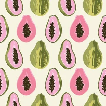 Vector summer pattern with papaya. Seamless texture design. Stock Illustration