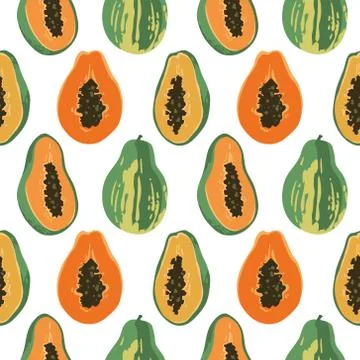 Vector summer pattern with papaya. Seamless texture design. 스톡 일러스트