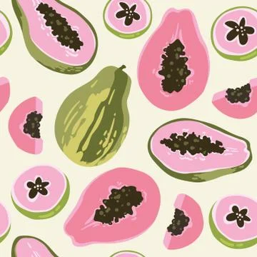 Vector summer pattern with papaya. Seamless texture design. Stock Illustration