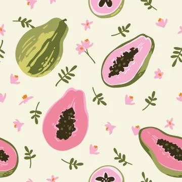 Vector summer pattern with papaya. Seamless texture design. Stock Illustration