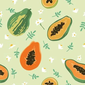 Vector summer pattern with papaya. Seamless texture design. Stock Illustration