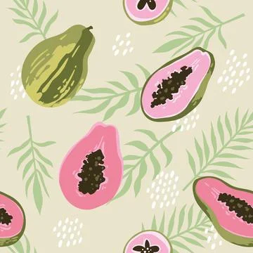 Vector summer pattern with papaya. Seamless texture design. Stock Illustration