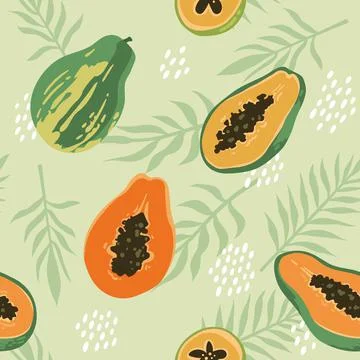 Vector summer pattern with papaya. Seamless texture design. Stock Illustration