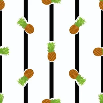 Vector summer pattern with pineapple and Black and white stripes 스톡 일러스트