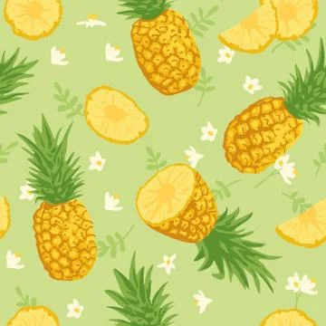 Vector summer pattern with pineapples. Seamless texture design. 스톡 일러스트