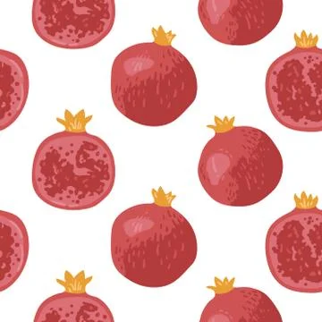 Vector summer pattern with pomegranates, flowers and leaves. Stock Illustration