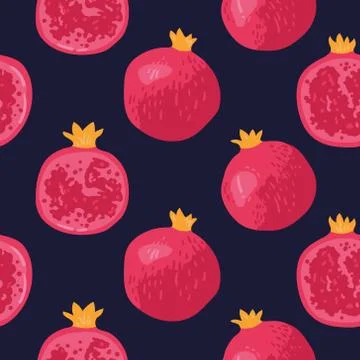 Vector summer pattern with pomegranates, flowers and leaves. Stock Illustration