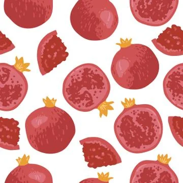 Vector summer pattern with pomegranates, flowers and leaves. Illustrazione stock