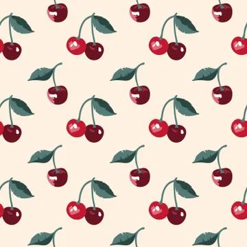 Vector summer pattern with sweet cherries. Seamless texture design. Stock Illustration