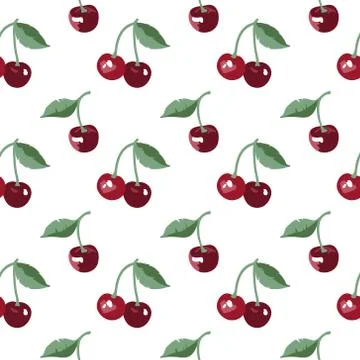 Vector summer pattern with sweet cherries. Seamless texture design. Illustrazione stock